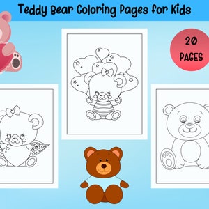 Teddy Bear Coloring Pages - 20 Printable Pages - Cute Teddy Bear Coloring Book for Kids Boys and Girls