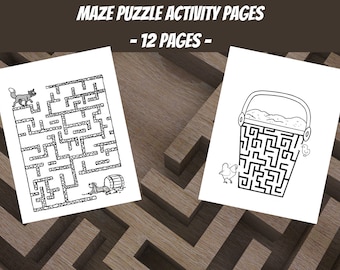 Maze Puzzles Activity Pages for Kids: 12 Printable Labyrinth Pages (PDF Digital Download)