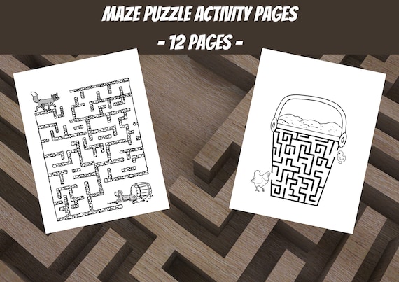 Maze Puzzles Activity Pages for Kids: 12 Printable Labyrinth Pages (PDF Digital Download)