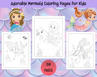 Mermaid Coloring Book: 20 Adorable Printable Pages (Digital Download)