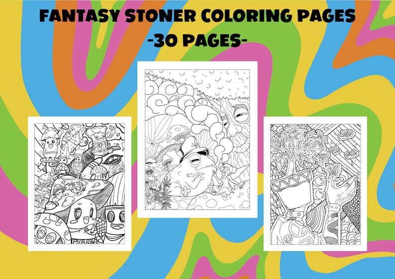 Fantasy Stoner Coloring Pages for Adults, 30 Printable Pages, A Trippy ...