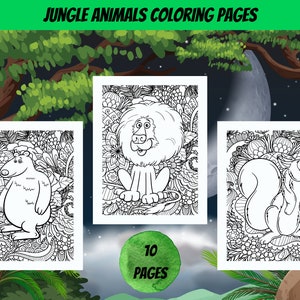 Jungle Animals Coloring Pages - 10 Printable Pages - Wild Animals Digital Coloring Book - Stress Relief and Relaxation