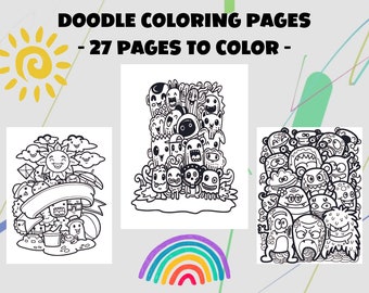 Doodle Coloring Pages for Adults, 27 Printable Pages, Cute Patterns and Doodles Coloring Book