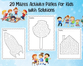 20 Mazes Activity Pages for Kids: Fun Learning Workbook (PDF File)
