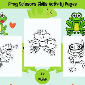 Può includere: Un set di 25 pagine di attività stampabili con rane. Ogni pagina presenta un diverso design di rana da ritagliare con le forbici. Le pagine sono in bianco e nero e pronte per essere colorate.