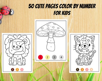 50 süße Malen nach Zahlenseiten für Kinder, Aktivitätsbuch für Jungen, Mädchen, Vorschule, Kindergarten, PDF Digitaler Download