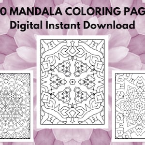 50 Mandala Coloring Pages - Adult Coloring Book for Stress Relief, Meditation and Relaxation - Digital Instant Download