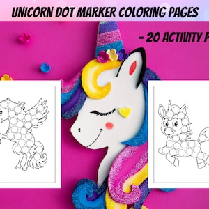 Unicorn Dot Marker Coloring Pages, 20 Printable Pages, Unicorns Dot Markers Activity Book for Kids