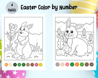 Paaspagina's kleuren op nummer: afdrukbare activiteit voor kinderen (digitale download)