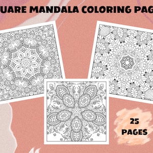 Square Mandala Coloring Pages, Stress Relief Patterns Printable Coloring Book for Relaxation, Meditation and Enjoyment
