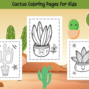 Cactus Coloring Pages for Kids Boys and Girls - 20 Printable Pages - Cactus Digital Coloring Book - Instant Download