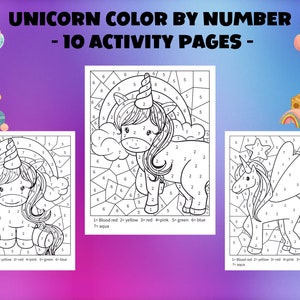 Unicorn Color by Number Pages: Kids Printable Activity (PDF)
