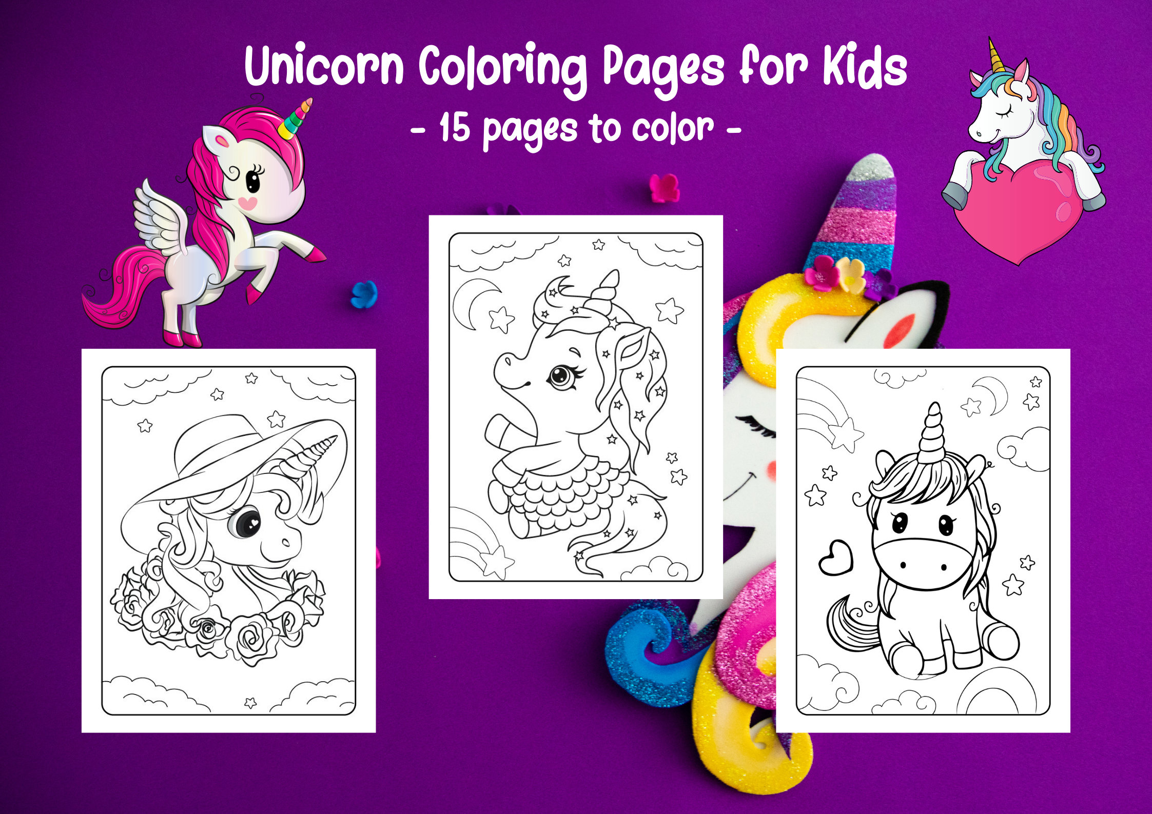 15 Unicorns Printable Coloring Pages for Kids Boys and Girls Magical ...