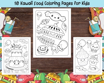 Kawaii Food Coloring Pages for Kids - 10 Printable Designs (Digital Download)
