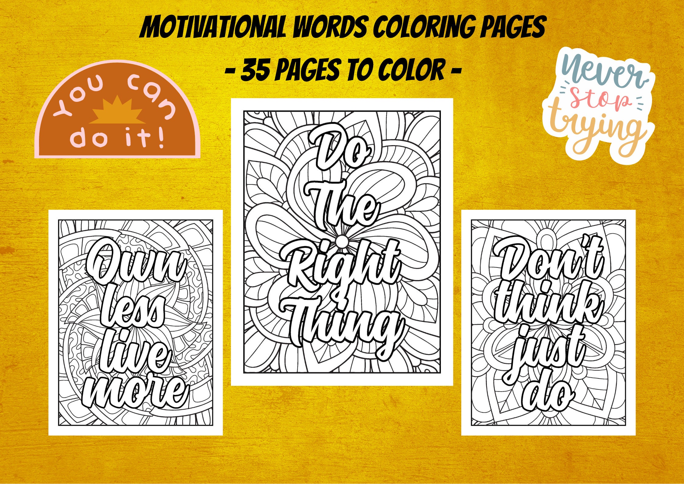 Motivational Words Coloring Book: Stress Relief (PDF Pattern) - Etsy, image size:2245x1587