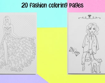 Fashion Coloring Pages, 20 Printable Pages, Fashion Coloring Book for Kids, Fashion Illustration