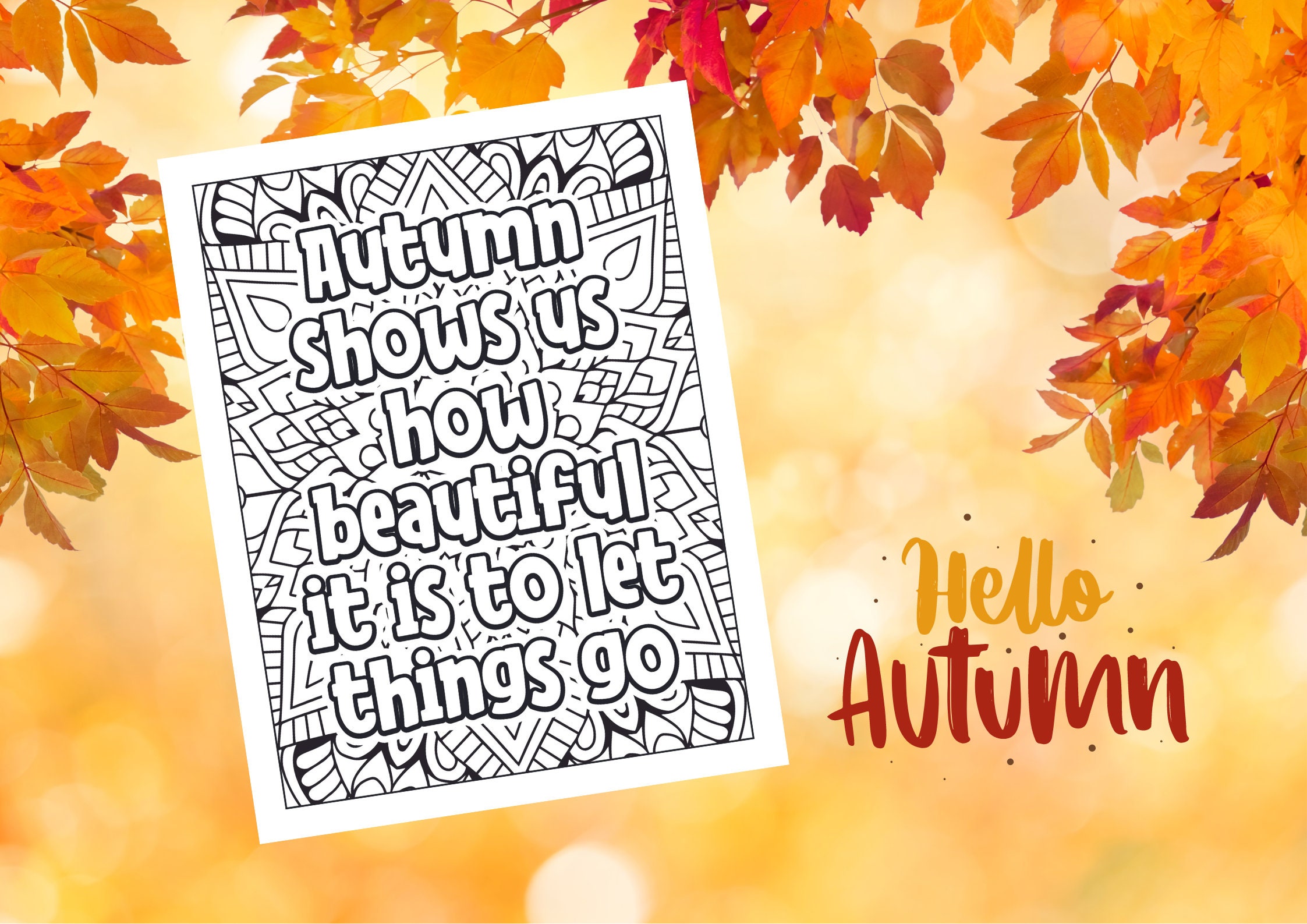 Dibujos para colorear con frases de otoño: 19 diseños imprimibles (descarga  PDF) - Etsy México, image size:2245x1587