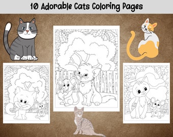 Adorable Cats Coloring Book – 10 Printable Pages (Instant Download)