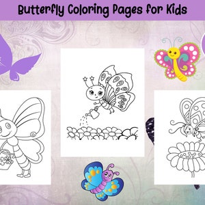 20 Butterfly Printable Coloring Pages for Kids Boys and Girls - Wonderful Butterflies Digital Coloring Book - Instant Download