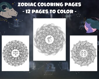 Zodiac Mandala Coloring Pages: 12 Printable Designs (PDF Download)