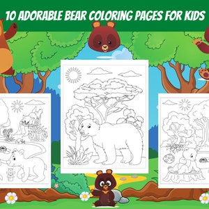 Bear Coloring Pages Bundle for Kids - 10 Printable Pages - Bear Coloring Book - Cute Bear Coloring Sheets - Digital Download
