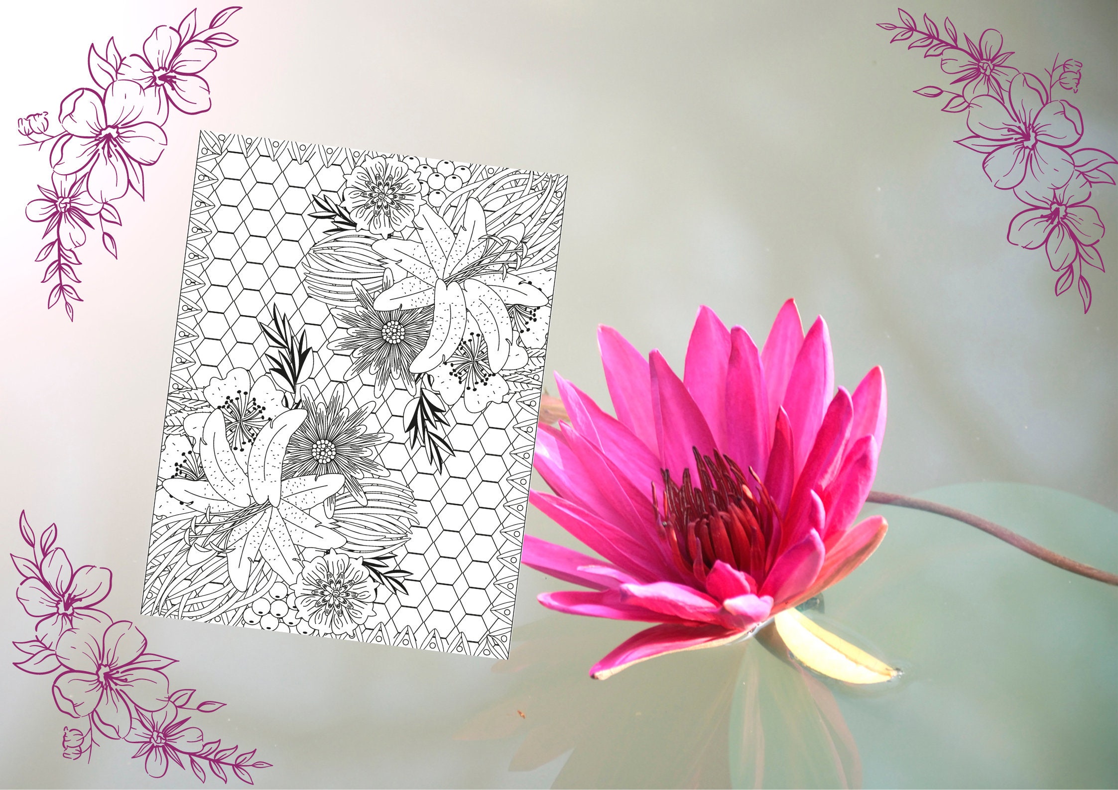 Flowers Designs Coloring Pages, 20 Printable Pages, Relax Designs to ...