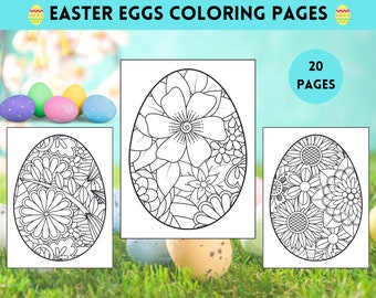 Easter Eggs Coloring Pages - 20 Printable Pages - Easter Eggs Digital Coloring Book - PDF Instant Download
