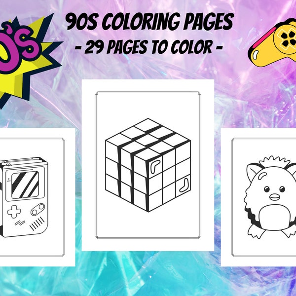 90s Coloring Pages, 90s Nostalgia Coloring Book for Adults, Parties, Gifts, Relax and Have Fun