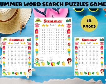 Summer Word Search Puzzle: 18 Printable Pages (PDF Download)