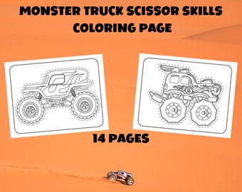 Monster Truck Scissor Skills Coloring Pages - Monster Trucks Scissor Skills Activity Book - Practice Coloring and Cutting Workbook