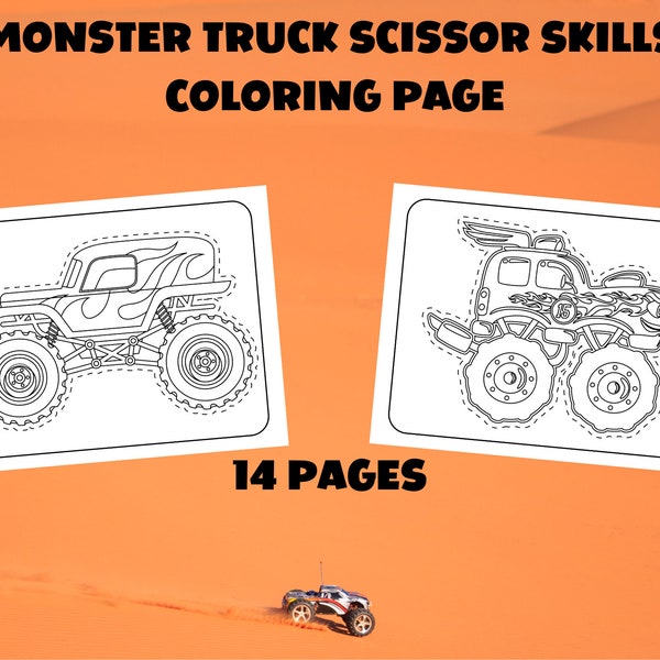 Monster Truck Scissor Skills Coloring Pages - Monster Trucks Scissor Skills Activity Book - Practice Coloring and Cutting Workbook