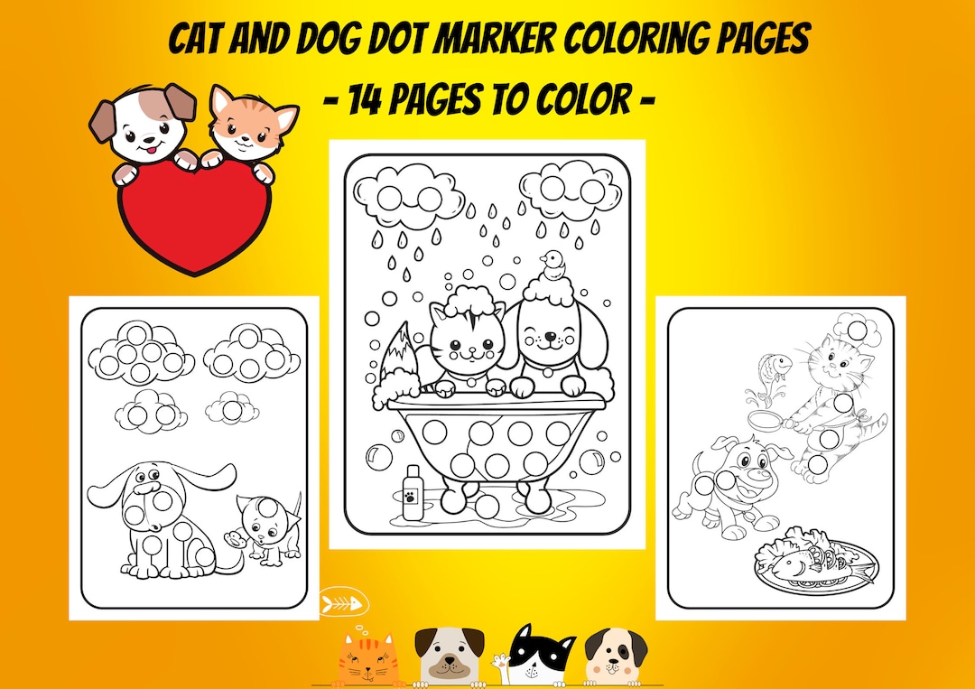 Cat and Dog Dot Marker Coloring Pages: 14 Activity Pages (PDF) - Etsy