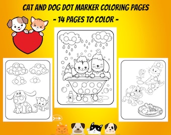 Cat and Dog Dot Marker Coloring Pages: 14 Activity Pages (PDF)