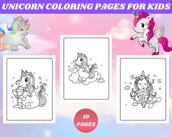 Unicorn Coloring Page, 10 Unicorns Fantasy Printable Pages