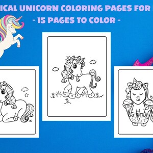 Magical Unicorn Coloring Pages for Kids Boys and Girls - 15 Printable Pages - Cute Unicorns Coloring Book - PDF Digital Download