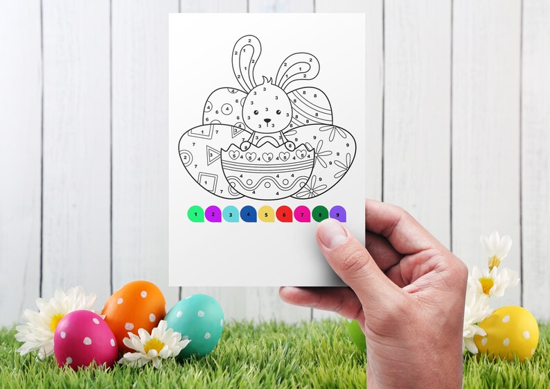 Easter Color by Number Coloring Pages, 20 Printable Pages, Easter Paint