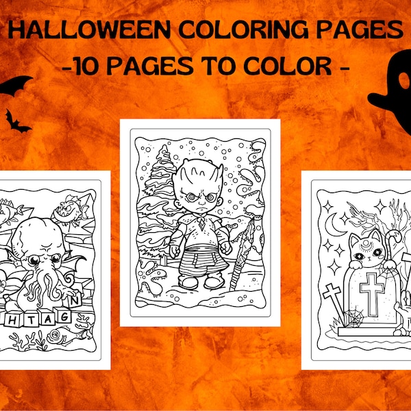 Happy Halloween Coloring Pages, 10 Printable Pages, Fun Coloring Pages for All Ages, Horror Coloring Book