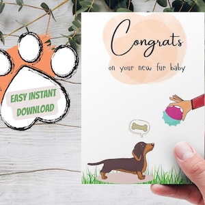 Nueva tarjeta de cachorro, tarjeta de felicitación para el nuevo bebé de piel, tarjeta de adopción de perros para los amantes de los perros, descarga digital