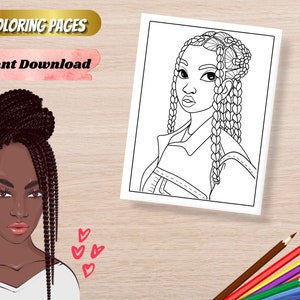 Black Women Coloring Pages- 15 Brown Skin Girl Illustrations, Beautiful Black Queen, Adult Coloring Book, Digital Download