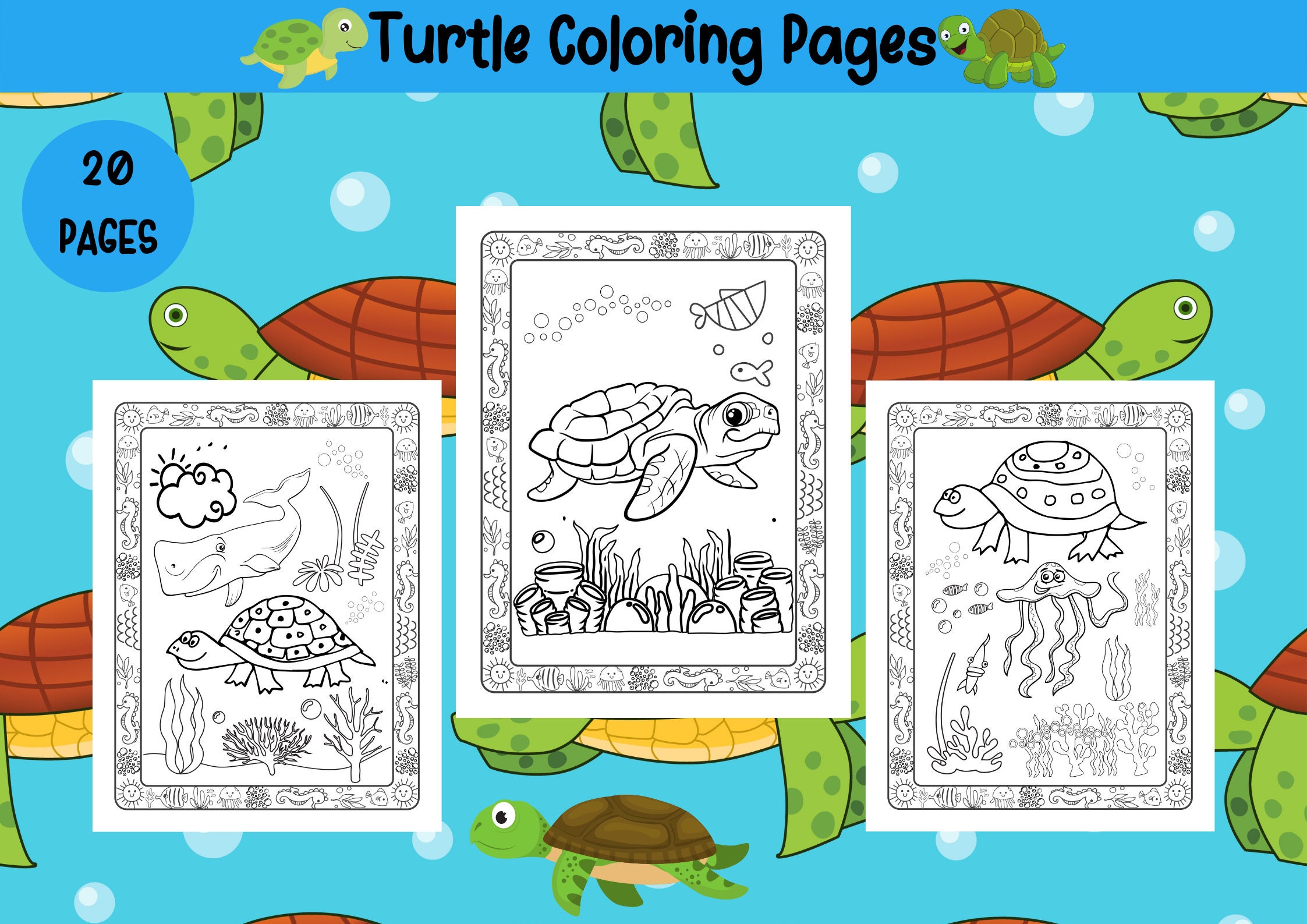 Set of 2 Giant Coloring Posters - Turtle and Dolphin Wall Coloring