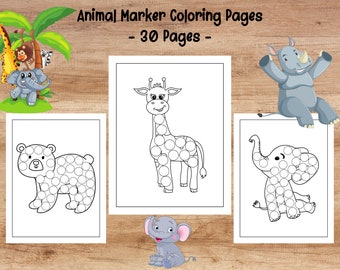 Tier Dot Marker Malseiten - 30 druckbare Seiten - süße Tiere große Paint Daubers Kinder Aktivität Malbuch