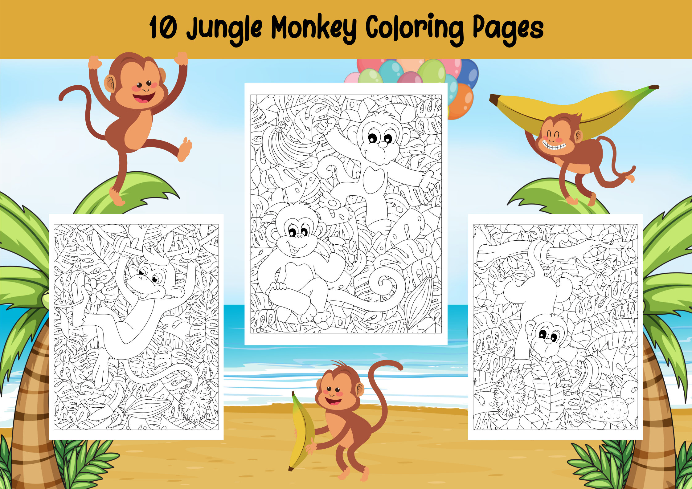 Jungle Monkey Coloring Pages Monkey Coloring Book for Kids - Etsy Jungle Monkey Coloring Pages Monkey Coloring Book for Kids - Etsy