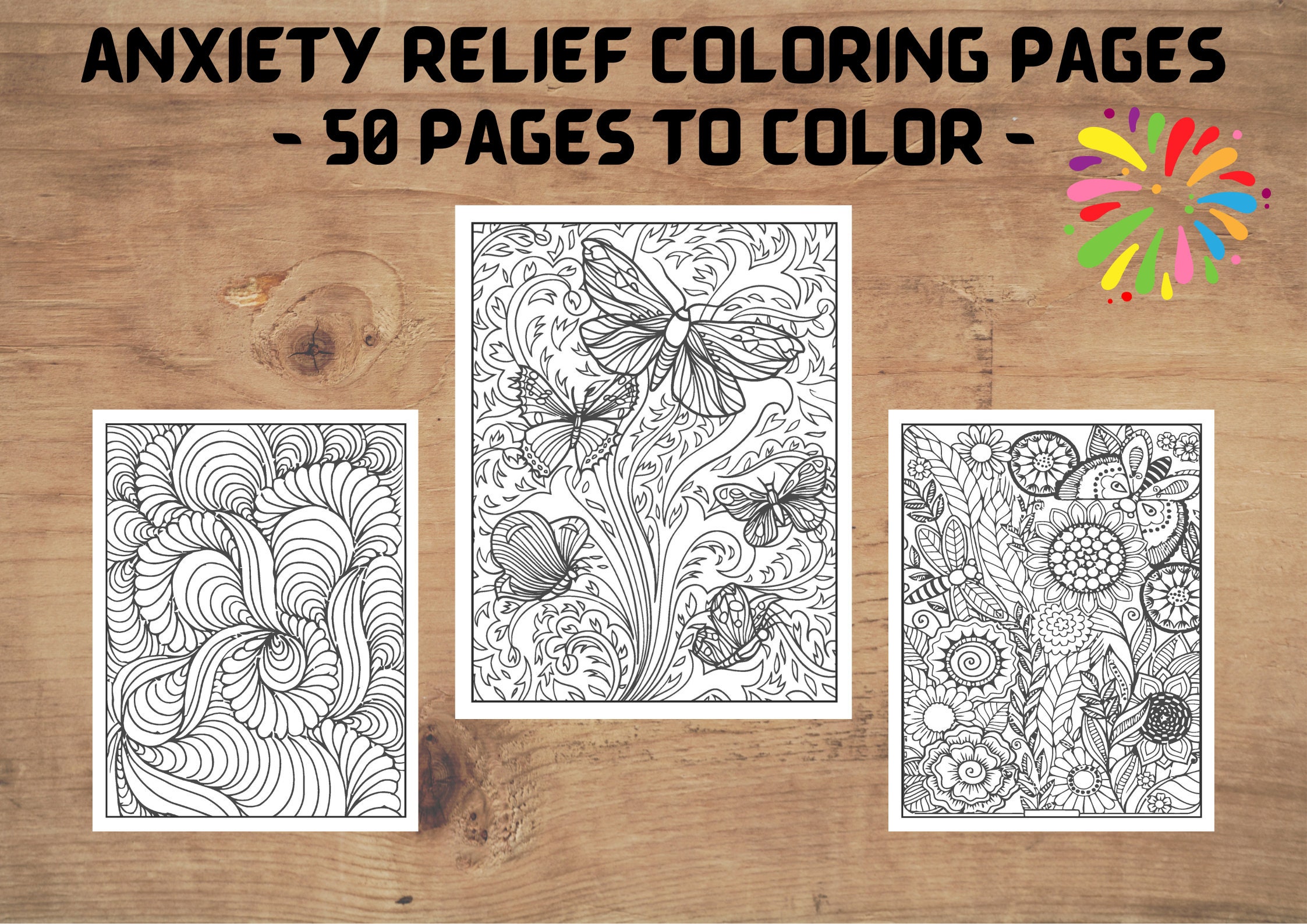 Anxiety and Depression Relief Coloring Pages for Adults , 30 Printable Pages  of Mindfulness and Anti-stress Coloring to Soothe Anxiety 