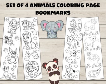 Cute Animals Coloring Bookmarks, Kids Printable Bookmark Set (PDF)