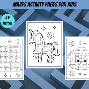 Maze Activity Pages, Mazes Digital Workbook for Kids, Preschool, Kindergarten, PDF Digital Download