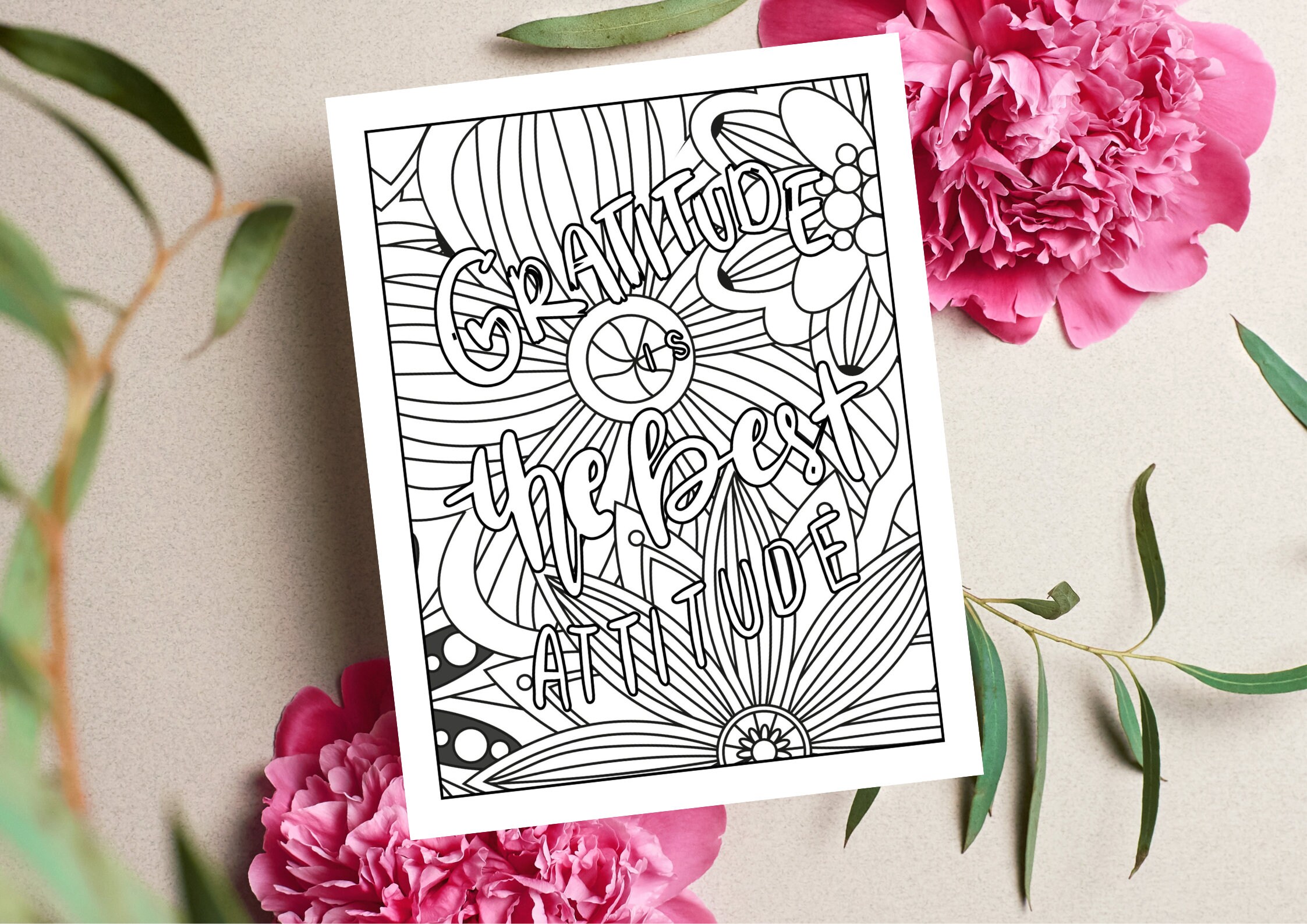 Gratitude Coloring Pages, 20 Printable Pages, Be Grateful Coloring Book