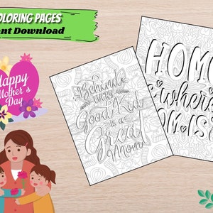 Mother&#39;s Day Quotes Coloring Pages, Digital Download Coloring Sheets, Intant Download Mom Coloring