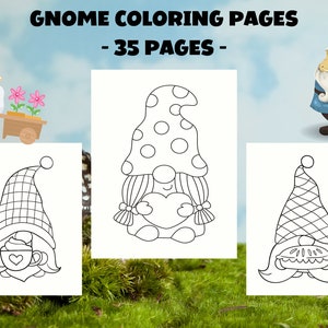 Lindas páginas para colorir de gnomos, 35 páginas para impressão, livro para colorir da vida do gnomo para alívio do estresse e relaxamento