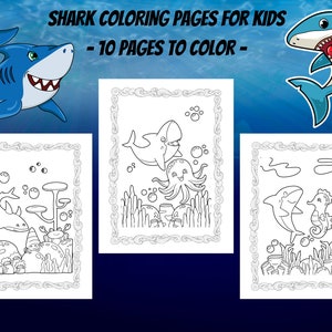 Shark Coloring Pages for Kids Boys and Girls - 10 Printable Pages - Cool Sharks Digital Coloring Book