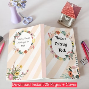 Libro da colorare di fiori per bambini / Regalo perfetto per bambini / Disegni da colorare di bellissimi fiori per bambini / Disegni facili e rilassanti